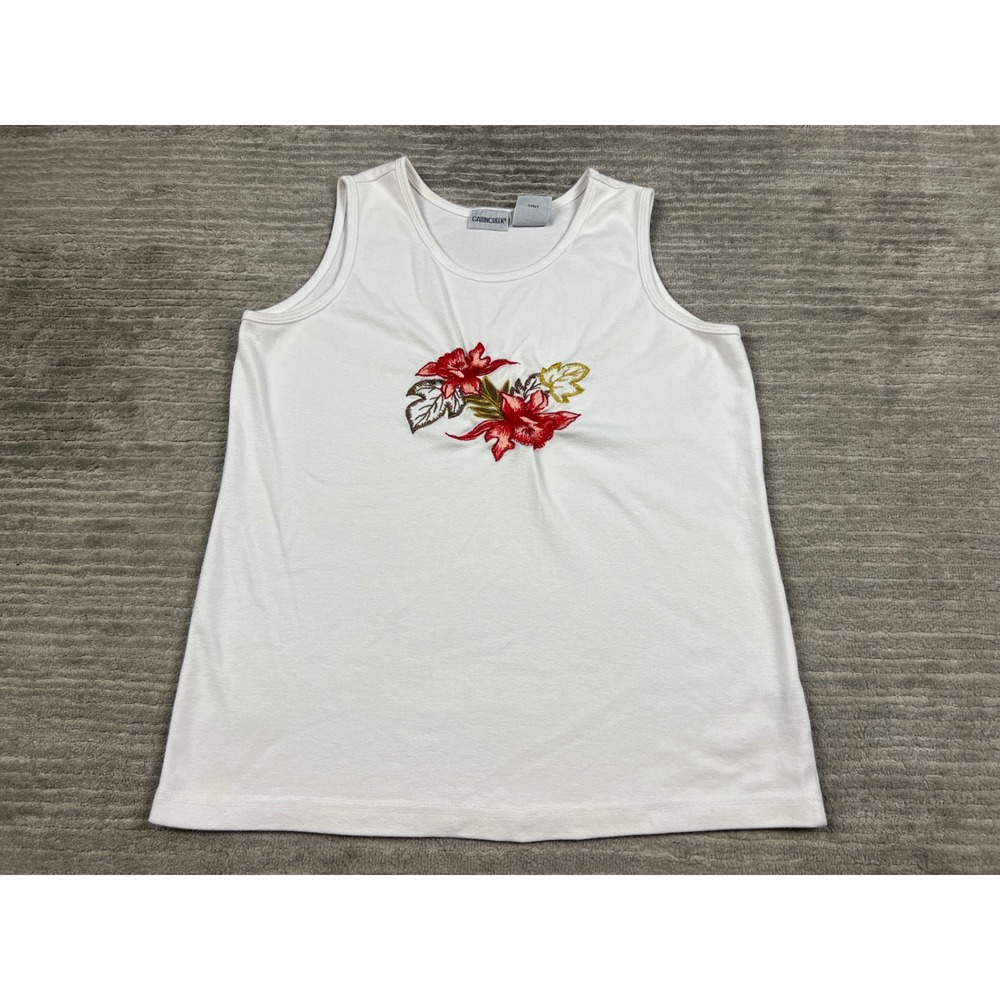 Cabin Creek Tank Top Women Medium White Floral Embroidered Scoop Neck Sleeveless